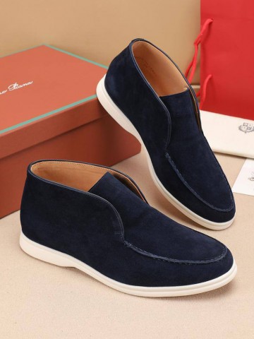 Замшевые лоферы с меховой стелькой Loro Piana Open Walk - Navy