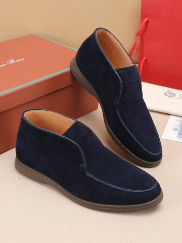 Замшевые лоферы с меховой стелькой Loro Piana Open Walk - Navy