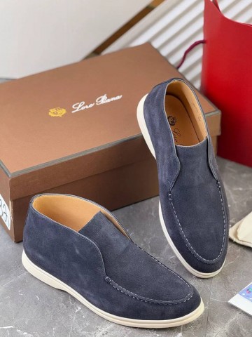 Замшевые лоферы с меховой стелькой Loro Piana Open Walk - Navy