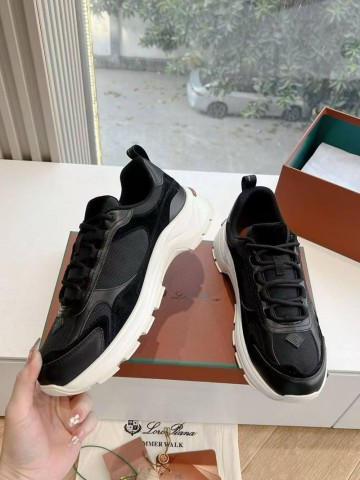 Женские кожаные кроссовки Loro Piana Premium - Black