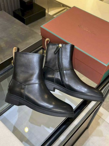 Женские кожаные сапоги Loro Piana premium - Black