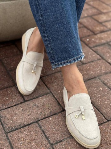 Женские замшевые лоферы Loro Piana Open Walk - Beige