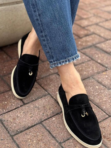 Женские замшевые лоферы Loro Piana Open Walk - Black