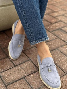 Женские замшевые лоферы Loro Piana Open Walk - Blue