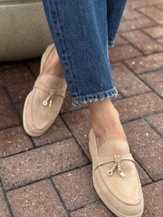 Женские замшевые лоферы Loro Piana Open Walk - Brown