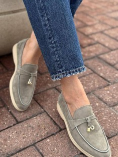 Женские замшевые лоферы Loro Piana Open Walk - Grey