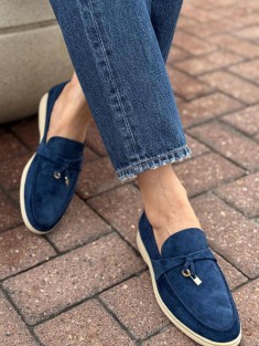 Женские замшевые лоферы Loro Piana Open Walk - Navy