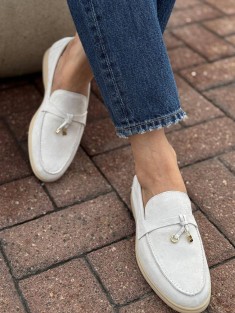 Женские замшевые лоферы Loro Piana Open Walk - White