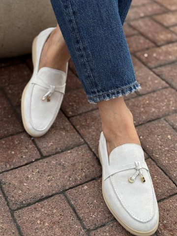 Женские замшевые лоферы Loro Piana Open Walk - White