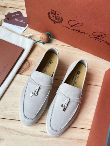 Женские замшевые лоферы Loro Piana Open Walk Premium - Grey