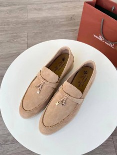 Женские замшевые лоферы Loro Piana Open Walk Premium - Beige