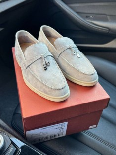 Женские замшевые лоферы Loro Piana Open Walk - Grey