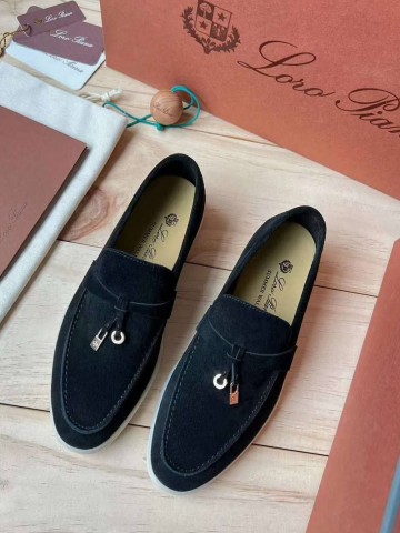 Женские замшевые лоферы Loro Piana Open Walk Premium - Black