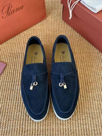 Женские замшевые лоферы Loro Piana Open Walk Premium - Navy