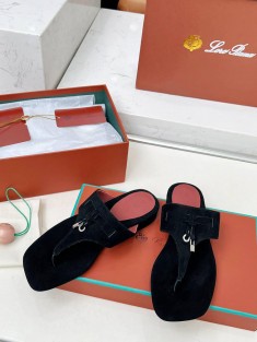 Женские замшевые шлёпанцы Loro Piana Premium - Black