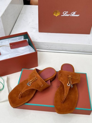 Женские замшевые шлёпанцы Loro Piana Premium - Brown