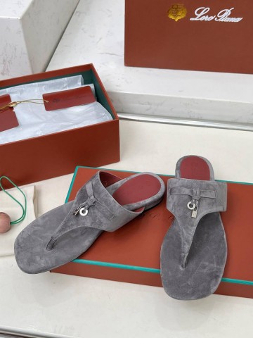 Женские замшевые шлёпанцы Loro Piana Premium - Grey