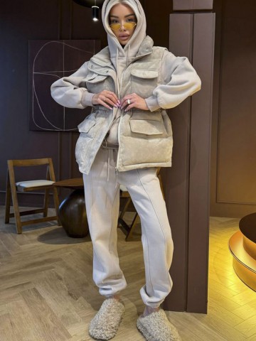 Женский костюм тройка на флисе Loro Piana premium - Beige