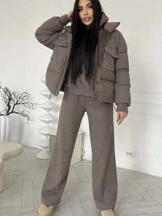 Женский костюм тройка на флисе Loro Piana premium - Brown