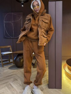 Женский костюм тройка на флисе Loro Piana premium - Chestnut