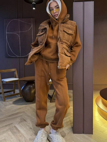 Женский костюм тройка на флисе Loro Piana premium - Chestnut