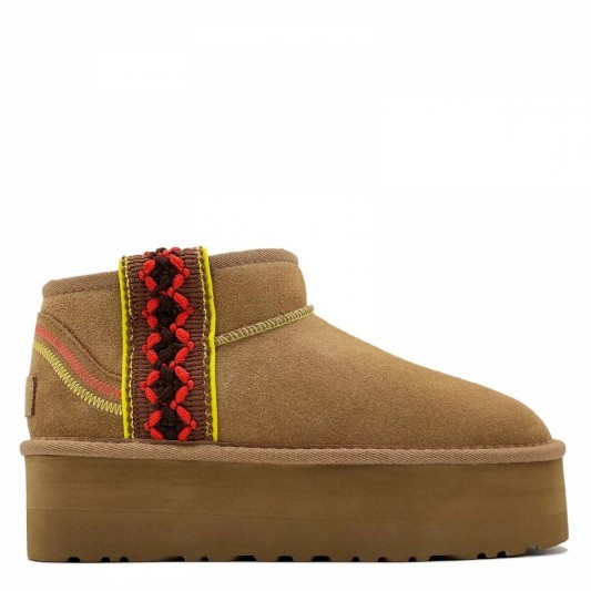 Угги UGG Classic Ultra Mini Braid Plarform Chestnut