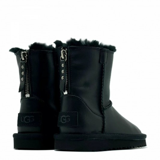 Угги UGG Kids Classic Short Zip Leather Black